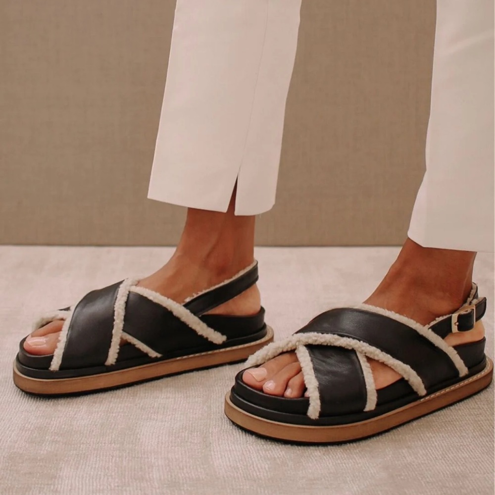 Alohas Black Leather Trimmed Criss Cross Sandal - Wore Once Size 38